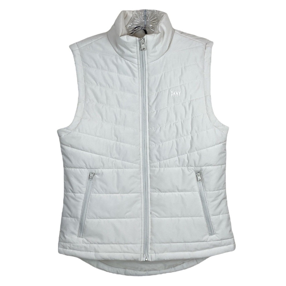 DKNY XS Puffer Vest Ivory Full Zip Front Pockets